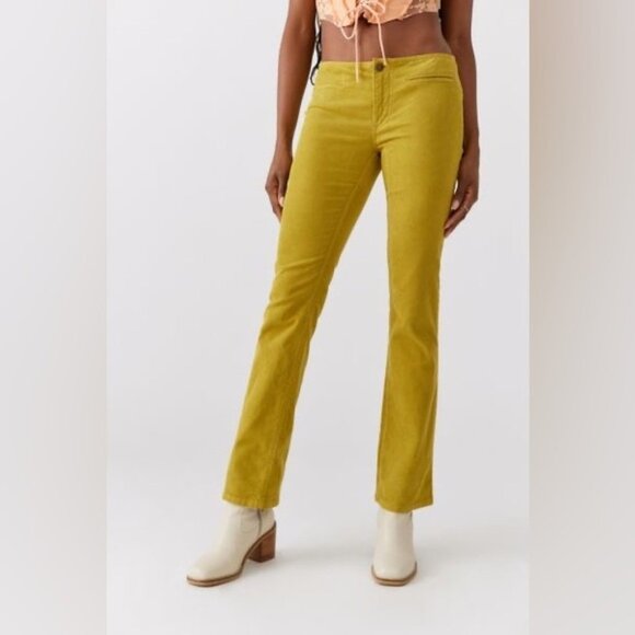 Urban Outfitters BDG Elodie Slim Corduroy Pants New 28 Waist Pea Green 70s Retro - Picture 4 of 10